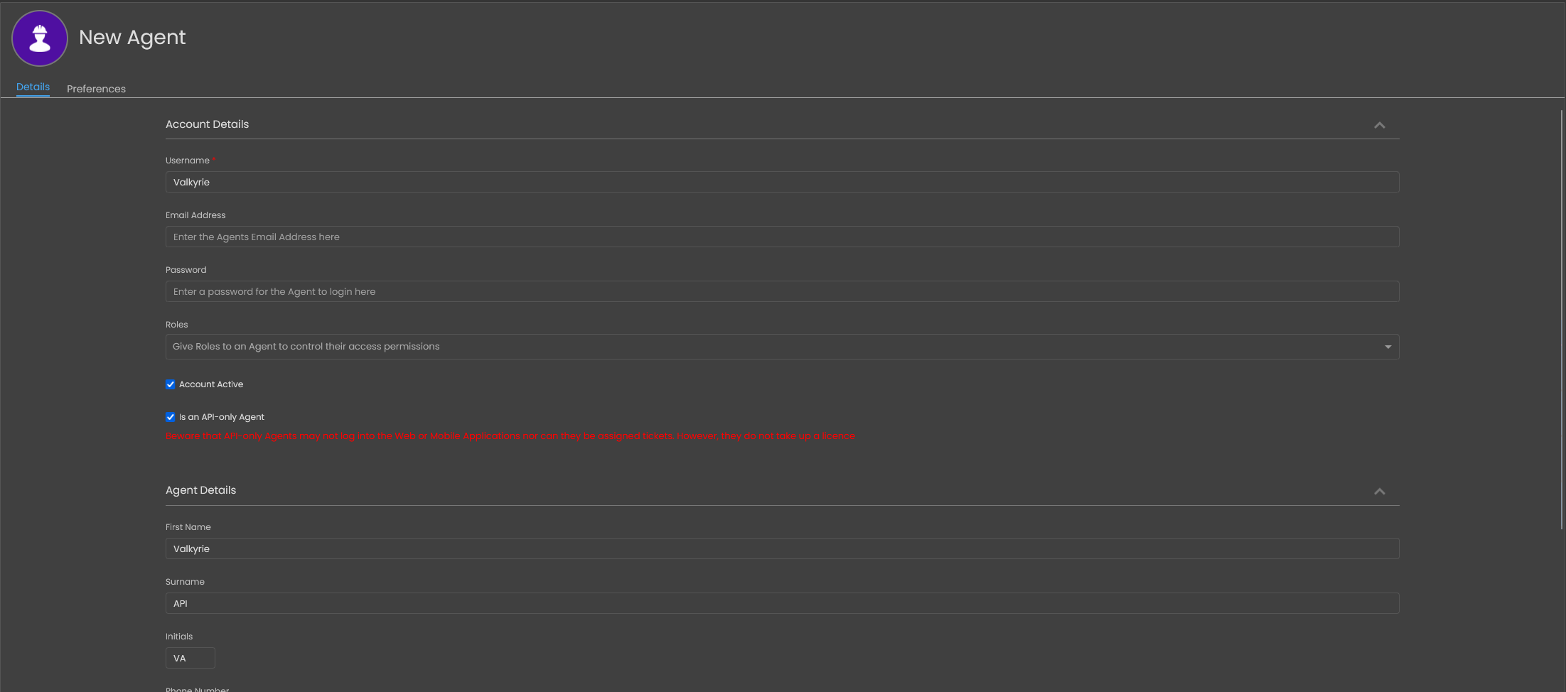 api agent creation